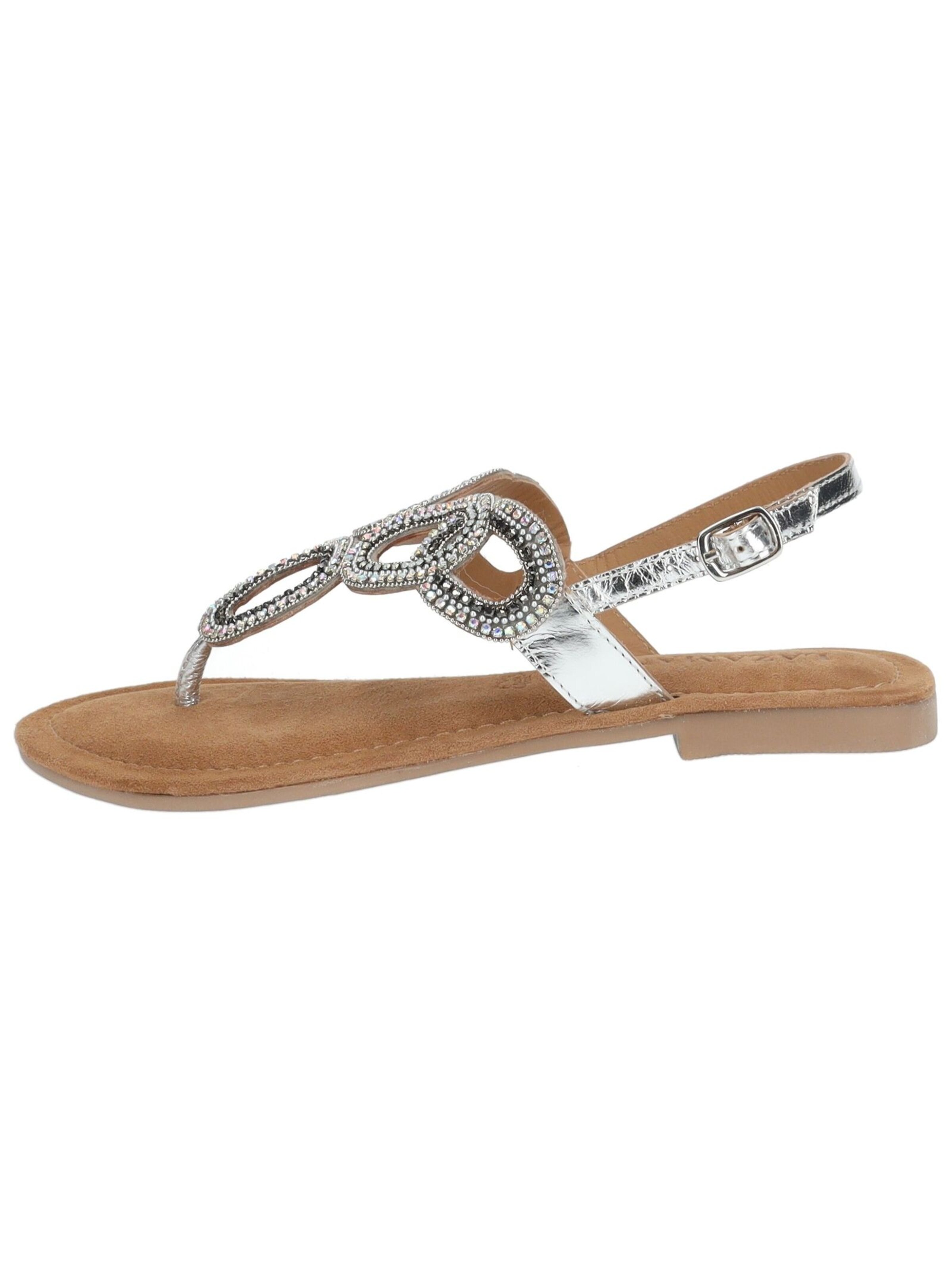 LAZAMANI T-Bar Sandals in Silver