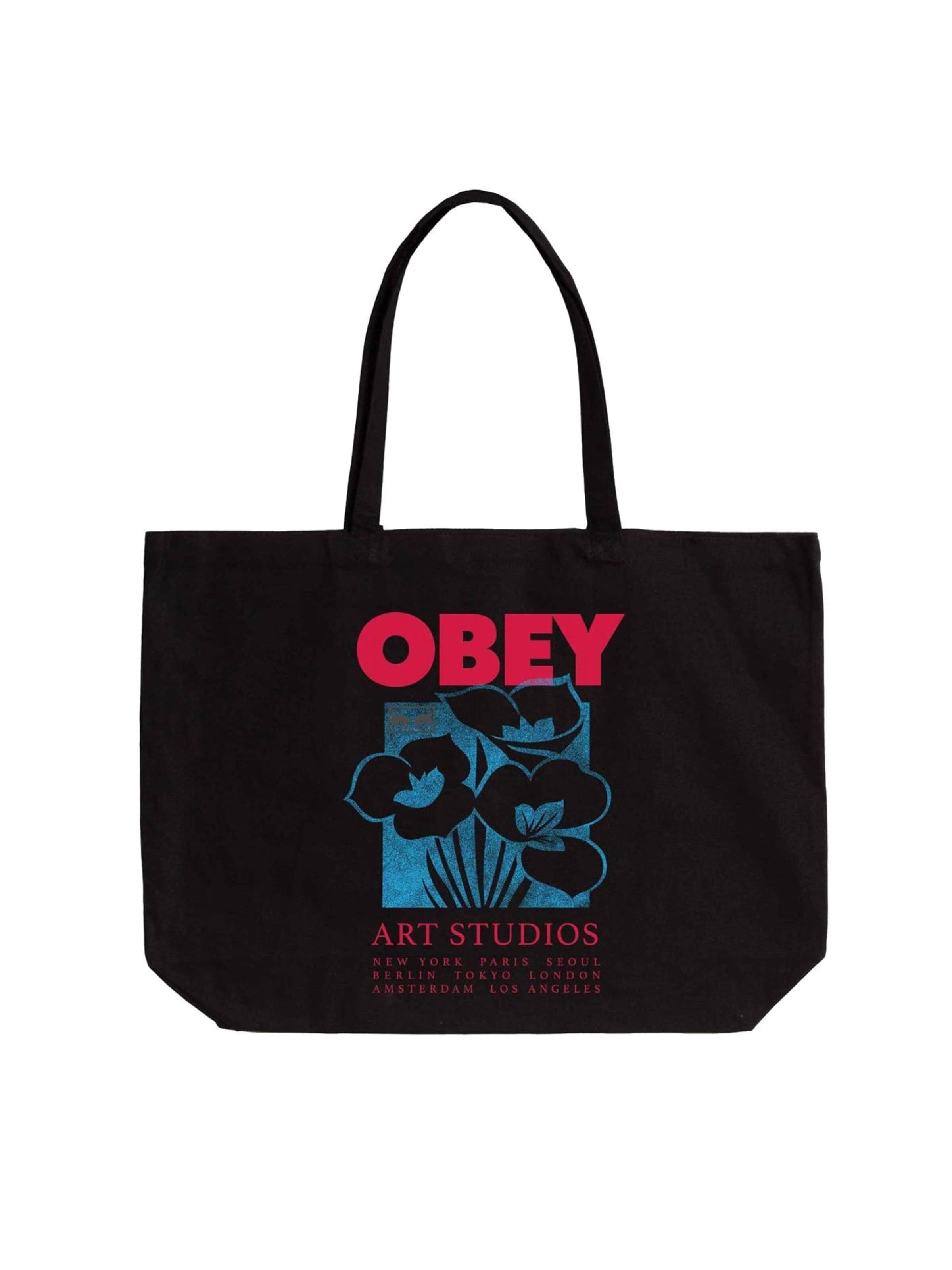 Obey Shopper 'Art Studio Flowers Tote Bag Black' in Black: front