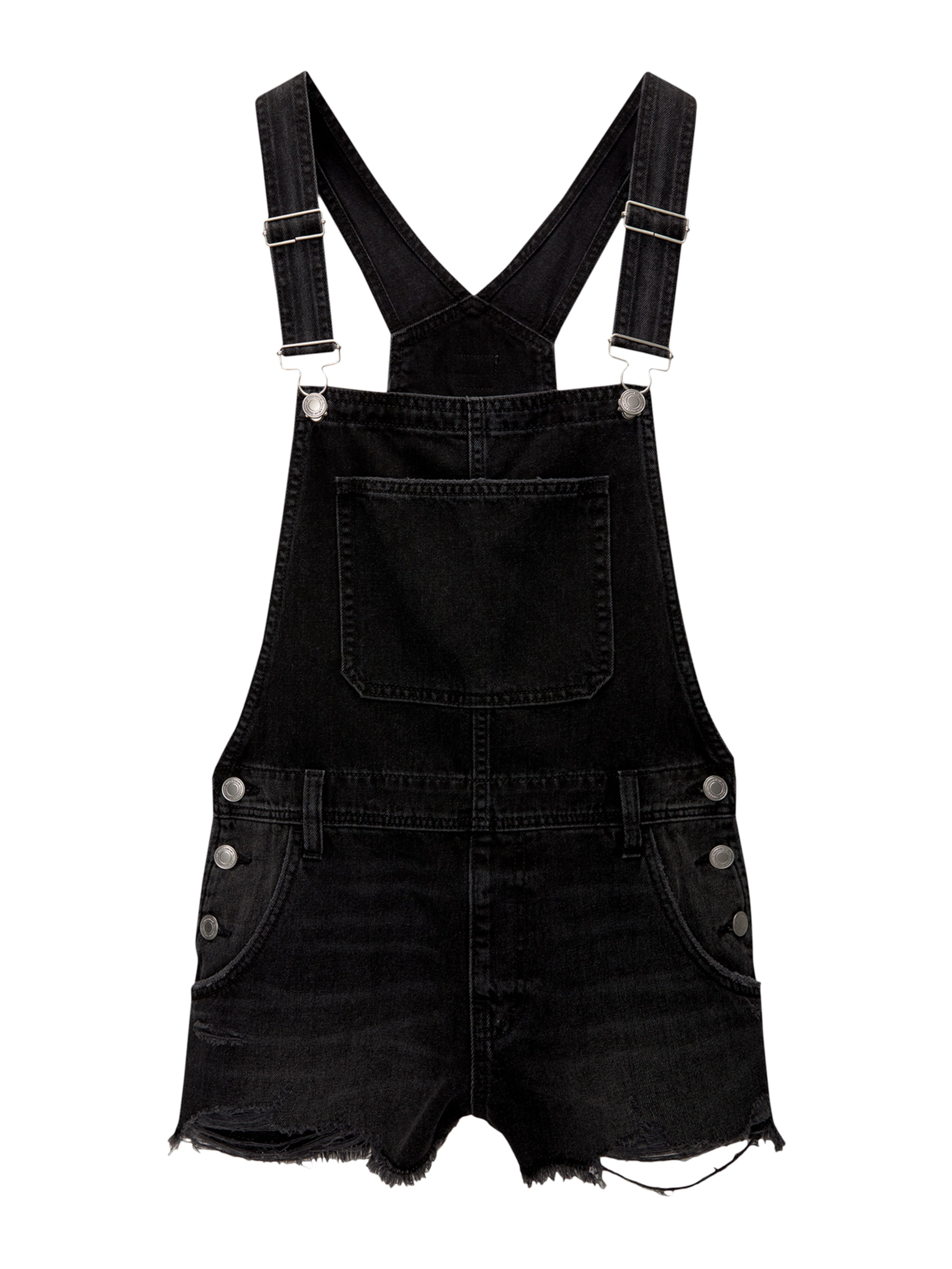 Black ripped jean overalls best sale