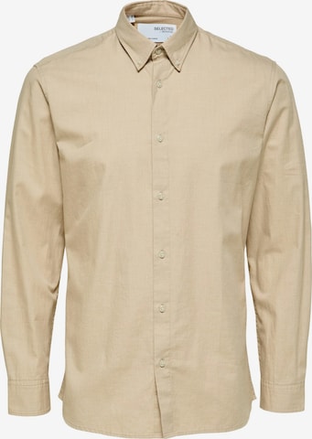 Coupe slim Chemise 'Theo' SELECTED HOMME en beige : devant