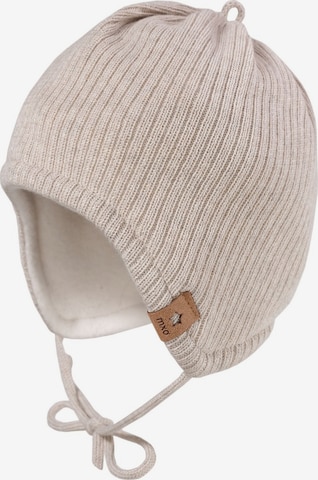 MAXIMO Mütze 'GOTS BABY-Mütze, Rippe Baumwollfleecefutter, Bindeband' in Beige: Vorderseite