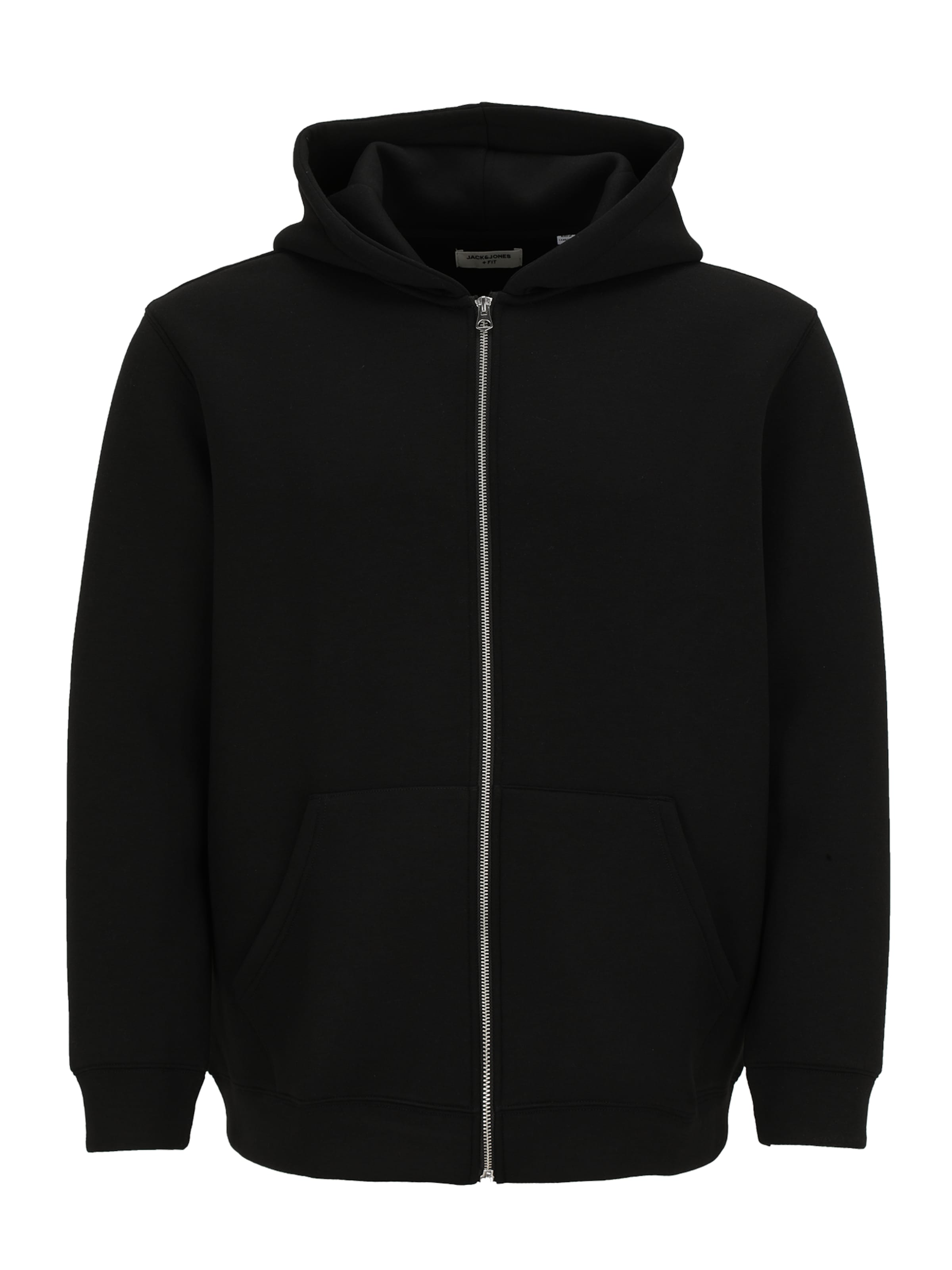 Jack & Jones Plus Zip-Up Hoodie in Black: front