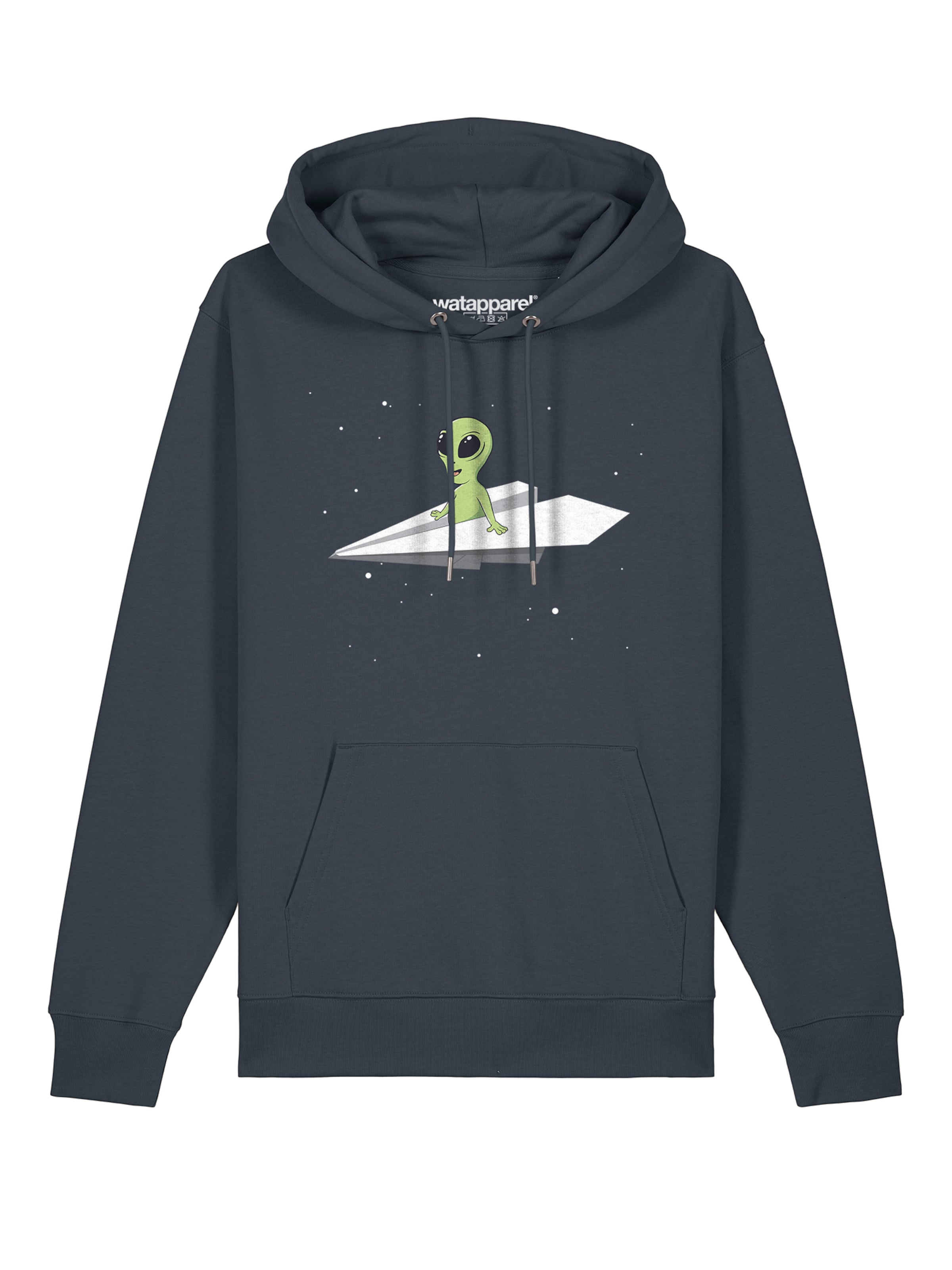 Sweat-shirt ' Alien on a paper plane ' Watapparel en gris : devant