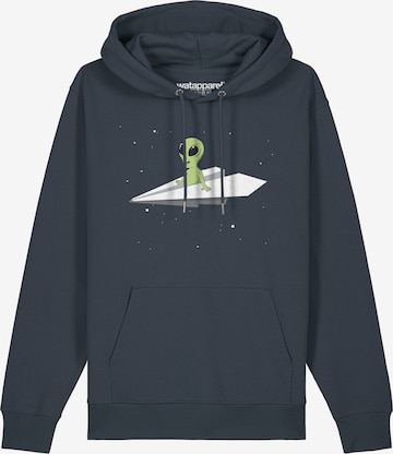 Felpa ' Alien on a paper plane ' di Watapparel in grigio: frontale