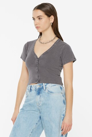 Harlem Soul CLE-O Cropped Rib Cardigan in Grau: Vorderseite