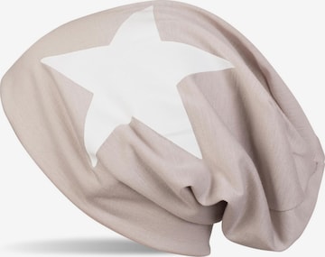 styleBREAKER Mütze 'Beanie mit Stern Print' in Beige: Vorderseite