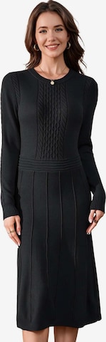 KoJooin Sukienka z dzianiny 'Damen-Rippstrickkleid in Midi-Länge mit Rundhalsausschnitt und langen Ärmeln' w kolorze czarny: przód