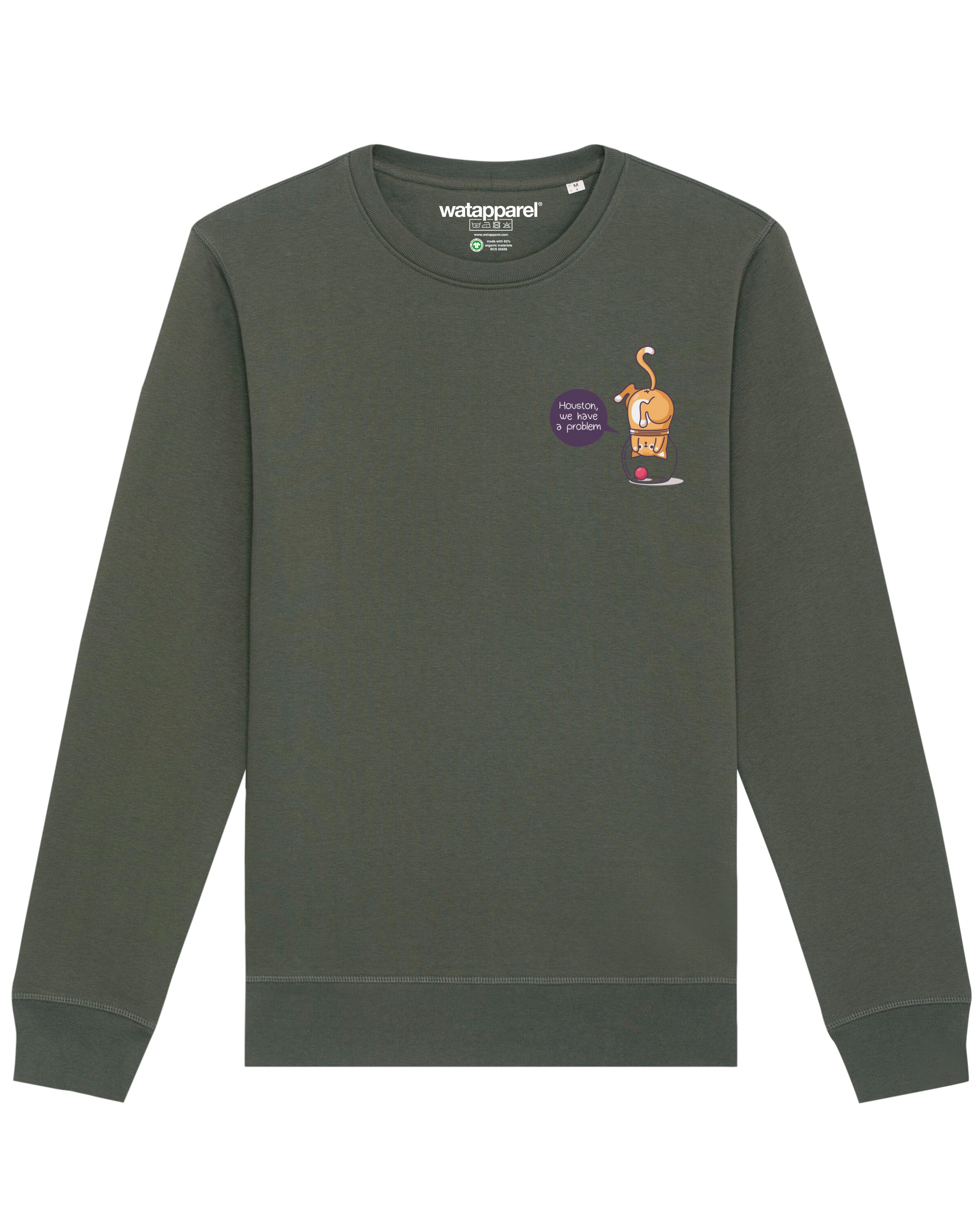 Watapparel Sweatshirt 'Funny Cat' in Green: front