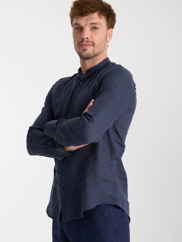 7Camicie Slim fit Zakelijk overhemd 'Caravaggio Linen Man Shirt Green' in Blauw