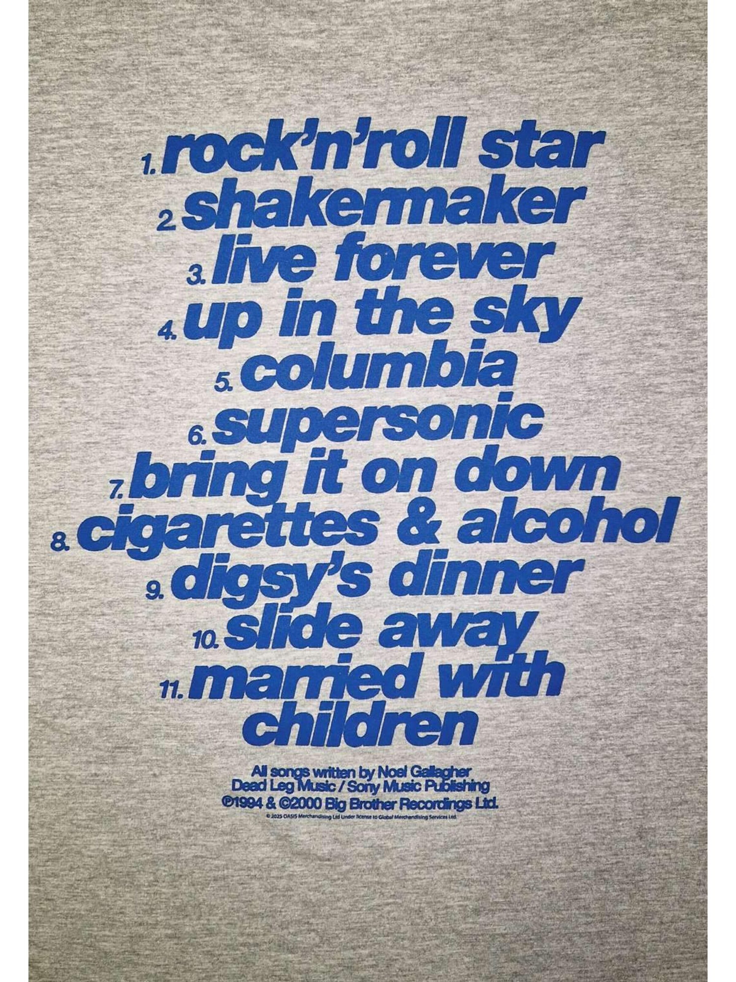 Oasis Shirt 'Oasis- Definitely Maybe Tracklistning T-Shirt' in Grijs