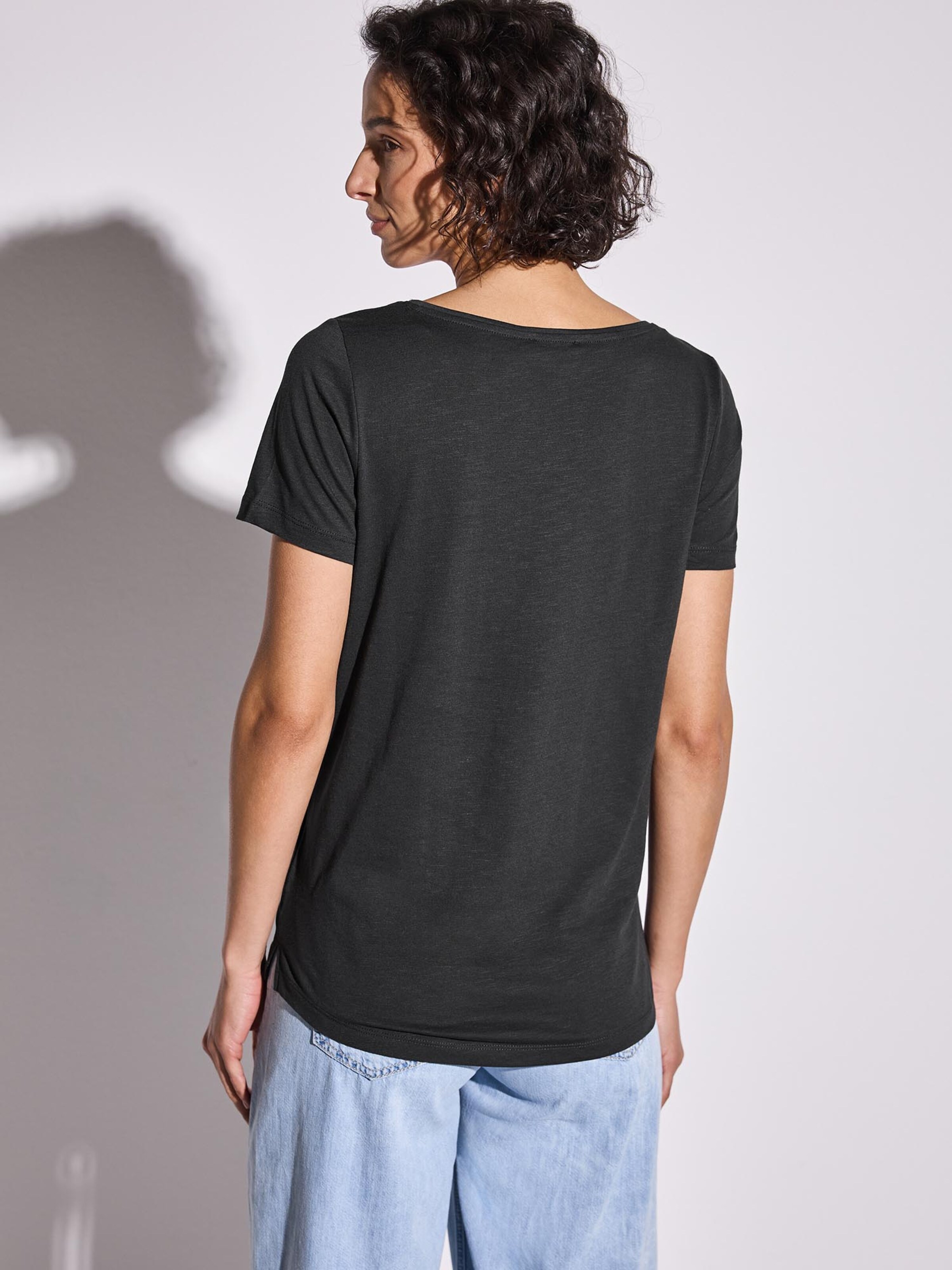 Street One Damen T-Shirt Gerda – Weiches Kurzarmshirt Mit V-Ausschnitt, Flammgarn-Optik