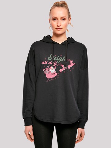 F4NT4STIC Sweatshirt 'Christmas Sleigh all day Santas Reindeers' in Zwart: voorkant