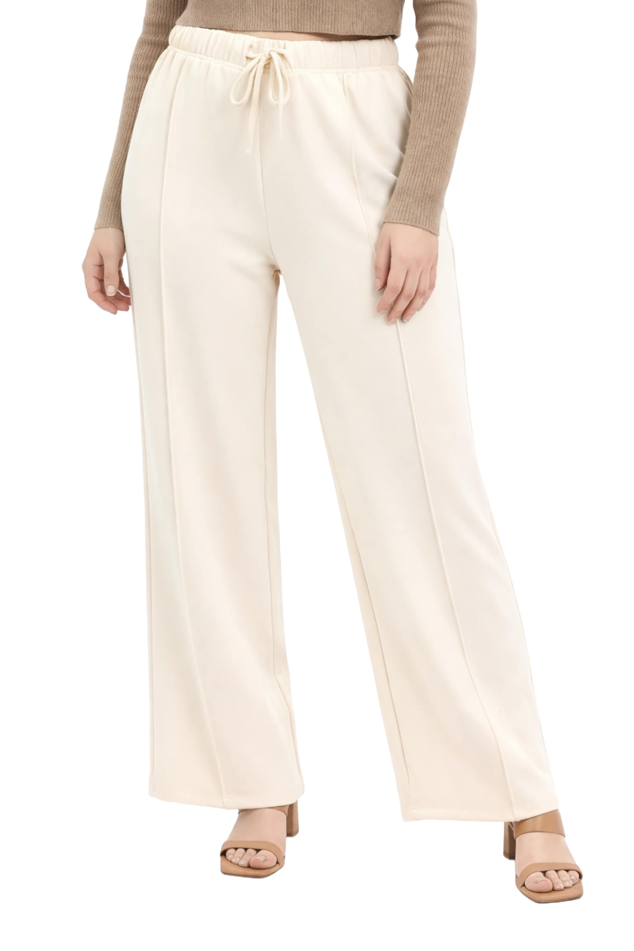 Shape Of You Wide leg Broek in Beige: voorkant