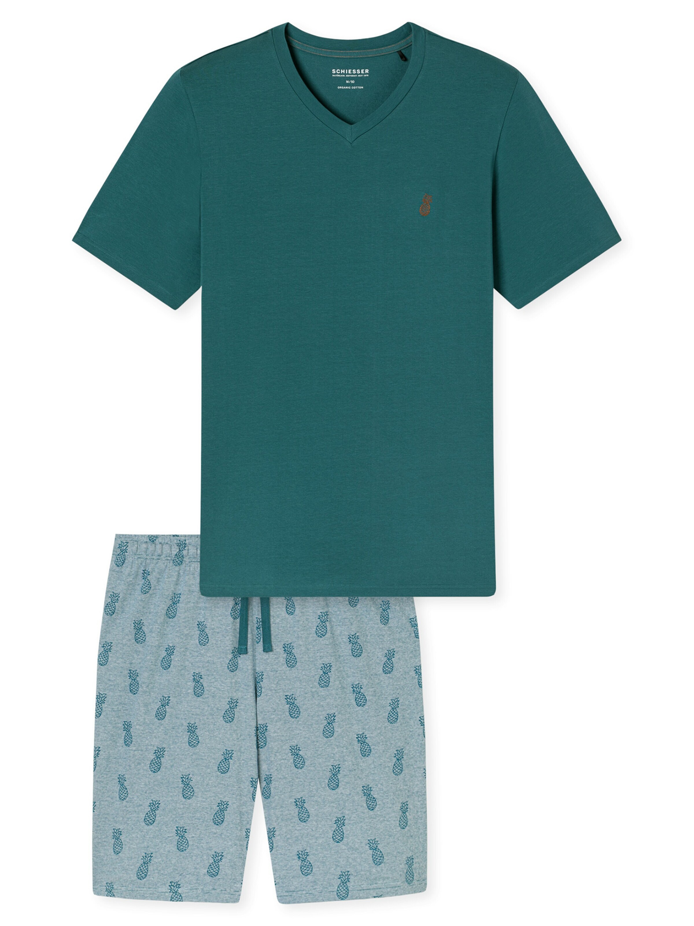 SCHIESSER Pyjama court en M en bleu clair / vert foncé, Vue avec produit
