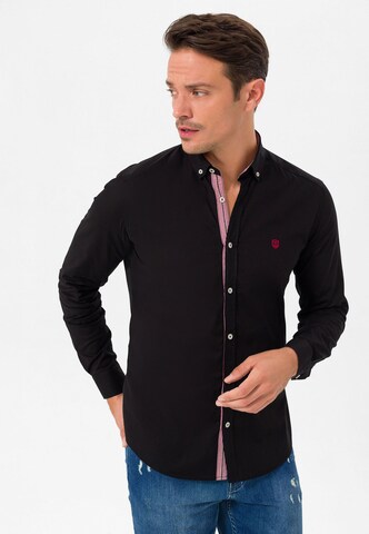 Jimmy Sanders Slim Fit Hemd in Schwarz: Vorderseite