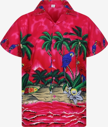 King Kameha Shirt 'Parrot' in Pink: Vorderseite