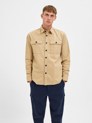 SELECTED HOMME Regular fit Button Up Shirt 'Rolf' in Beige: front