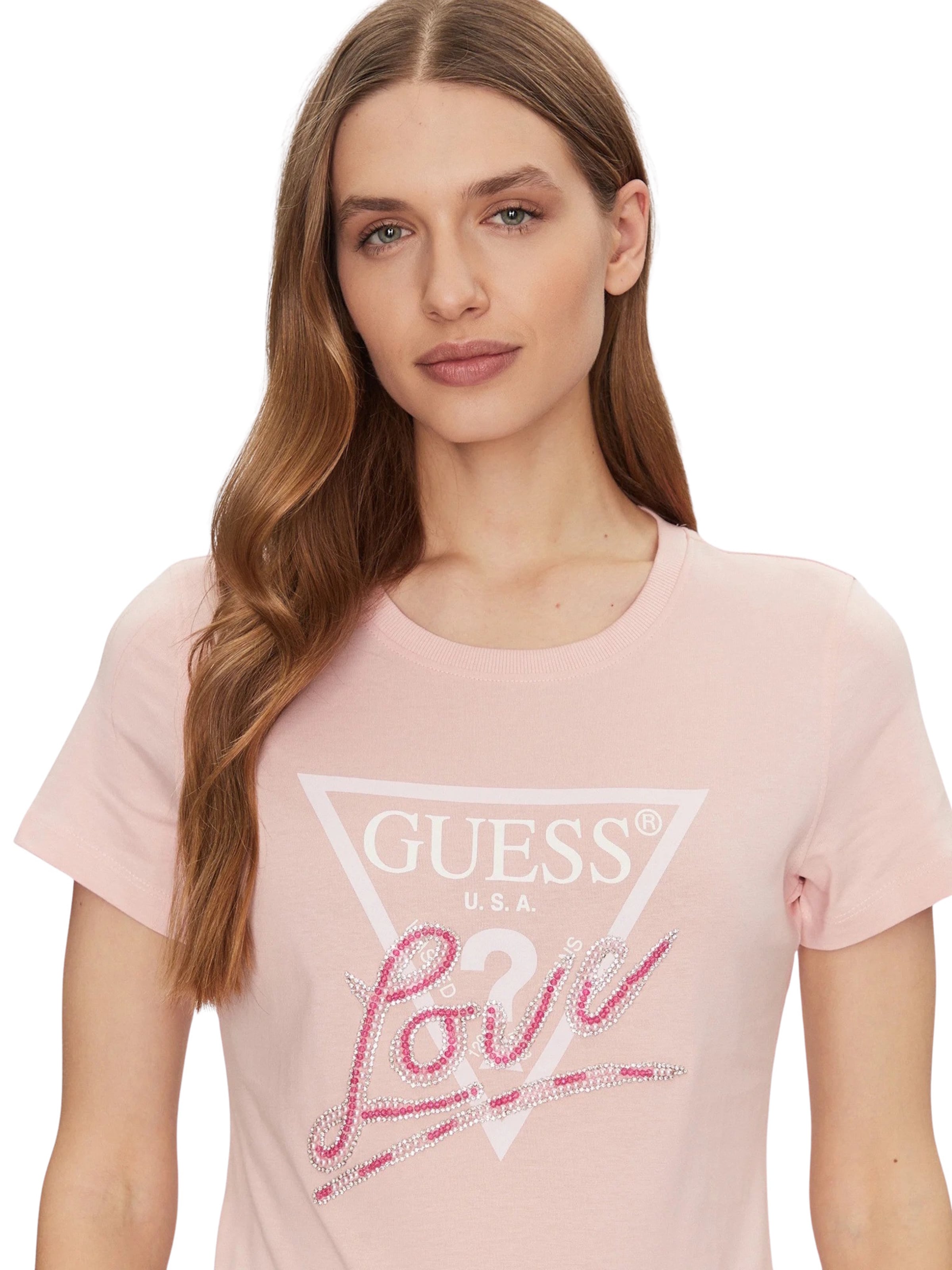 GUESS Shirts 'Love Triangle' i pink