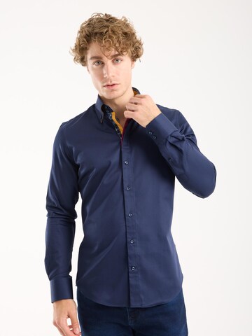 Slim fit Camicia 'Roma Iconic Satin Man Shirt Grey' di 7Camicie in blu: frontale