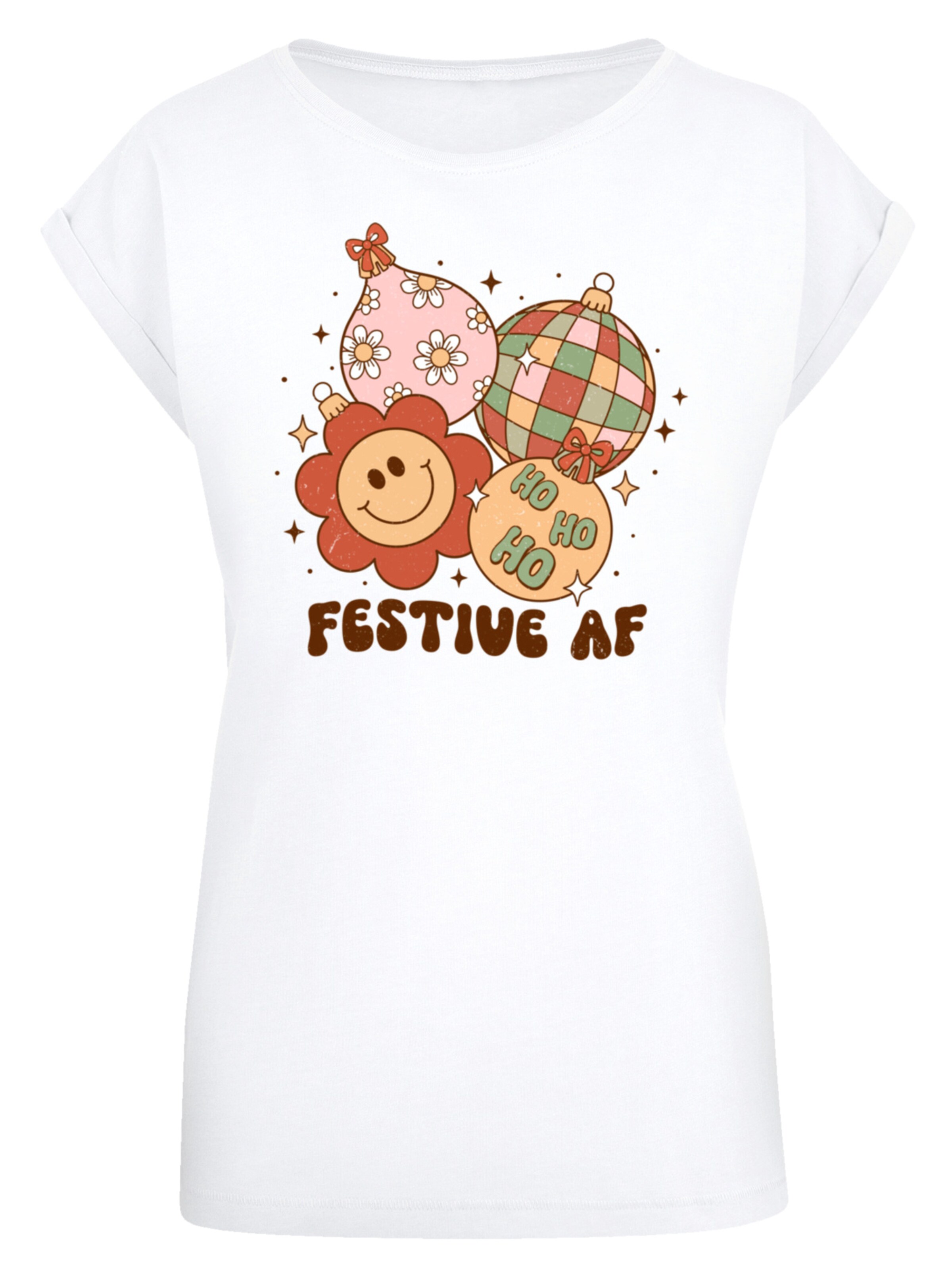 F4NT4STIC Shirt 'Festive AF Christmas Tree Balls' in Weiß: Vorderseite