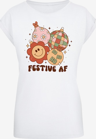 F4NT4STIC Shirt 'Festive AF Christmas Tree Balls' in Weiß: Vorderseite