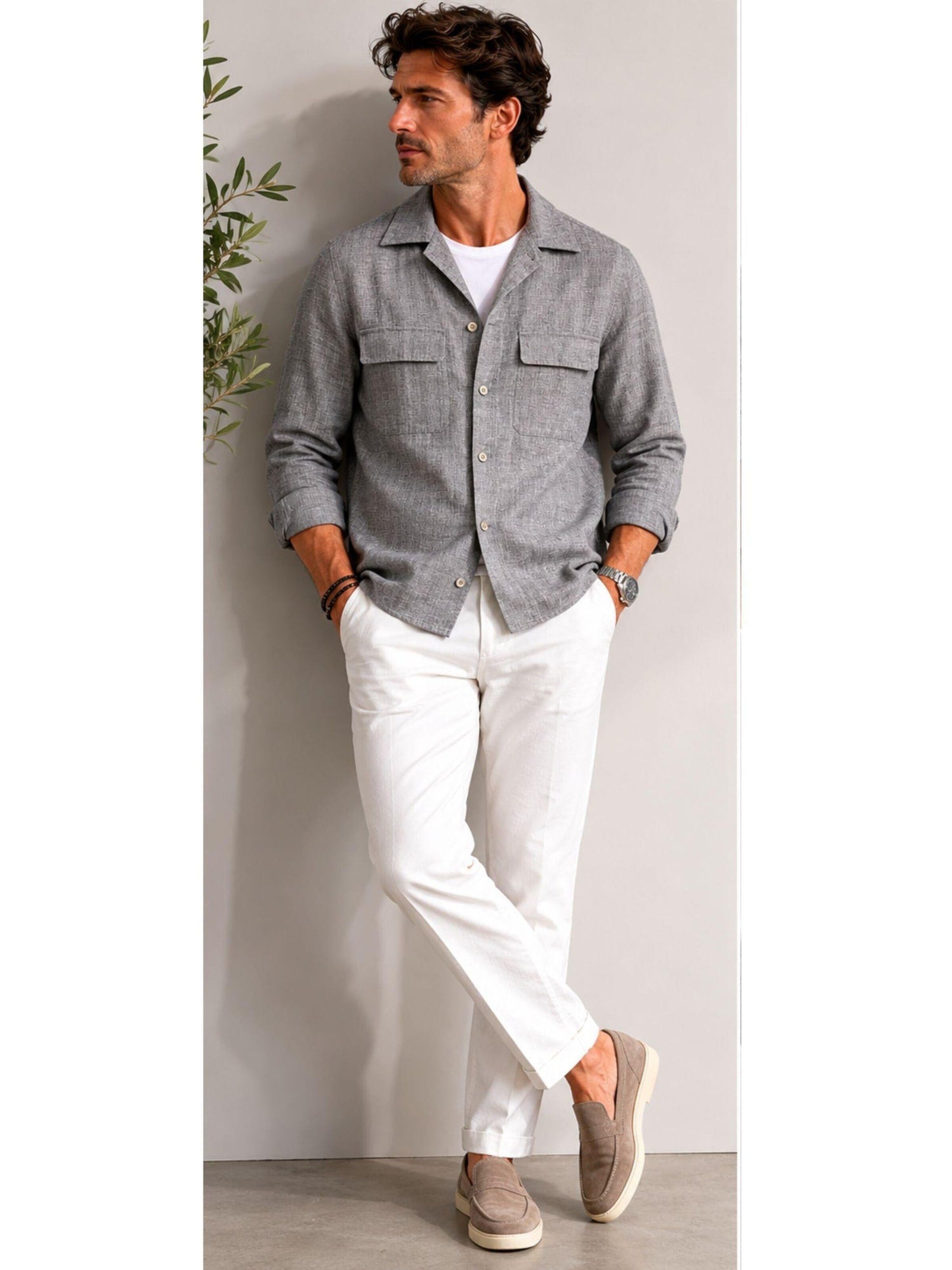 Briglia Comfort Fit Kavaj 'Briglia John Raffia Linen Shirt Jacket' i grå