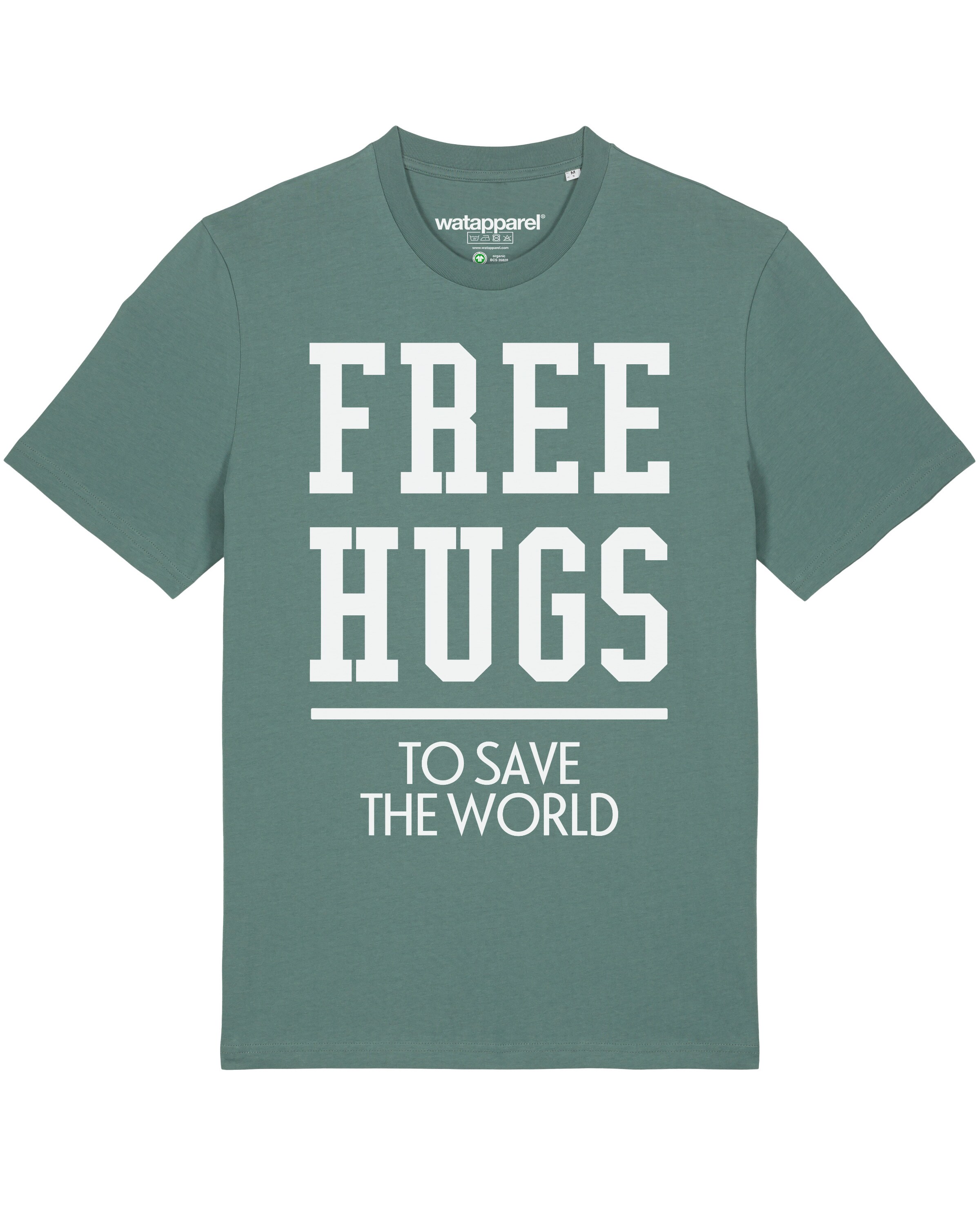 T-Shirt 'Free hugs to save the world' Watapparel en vert : devant