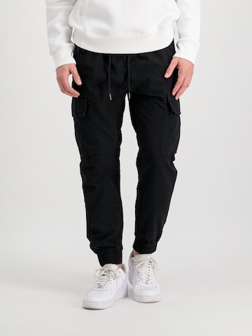 ALPHA INDUSTRIES Tapered Cargo Pants 'Ripstop' in Black: front