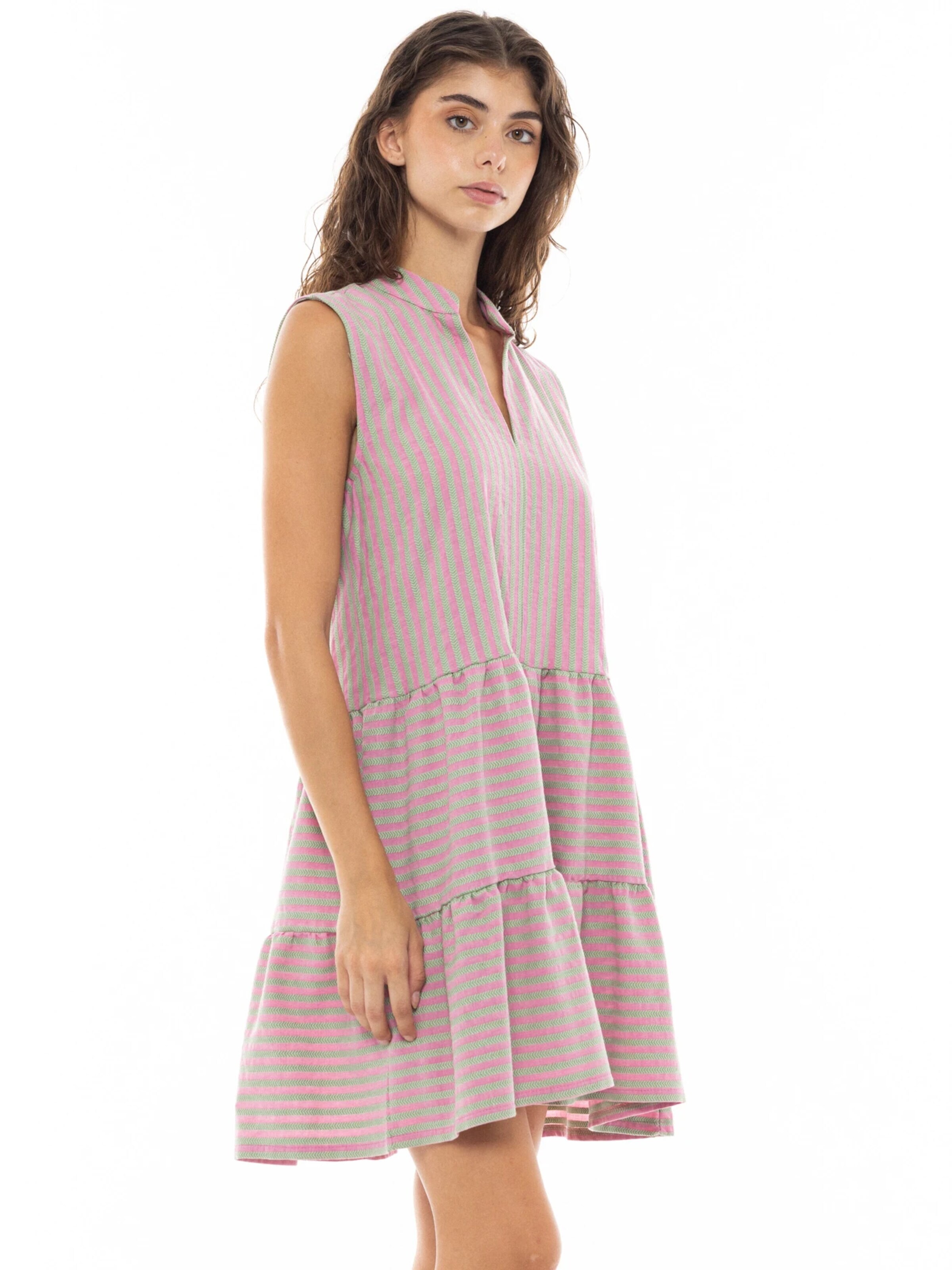 Pink LabelLjetna haljina 'BEACHWEAR STRIPE PINK GREEN' - roza boja