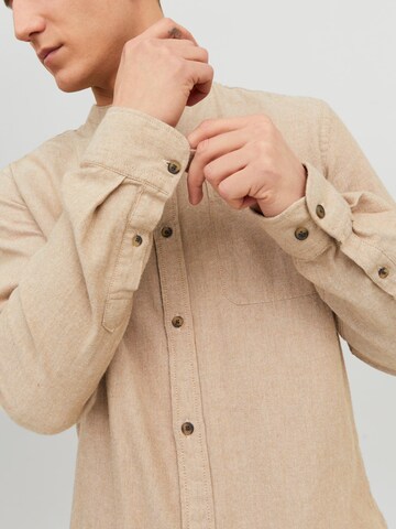 JACK & JONES Comfort fit Button Up Shirt 'Band' in Beige