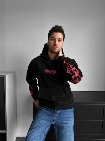Kleidermafia Sweatshirt 'Oversize Mafia Tribal Hoodie - Black and Red' in Black