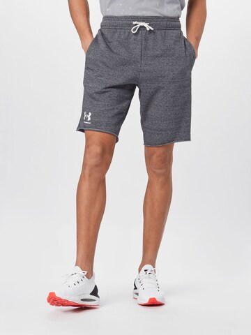 UNDER ARMOUR Regular Workout Pants 'Rival Terry' in Grey: front