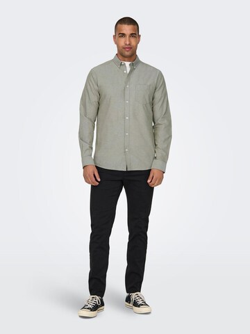 Only & Sons Regular fit Button Up Shirt 'ONSAlvaro' in Green