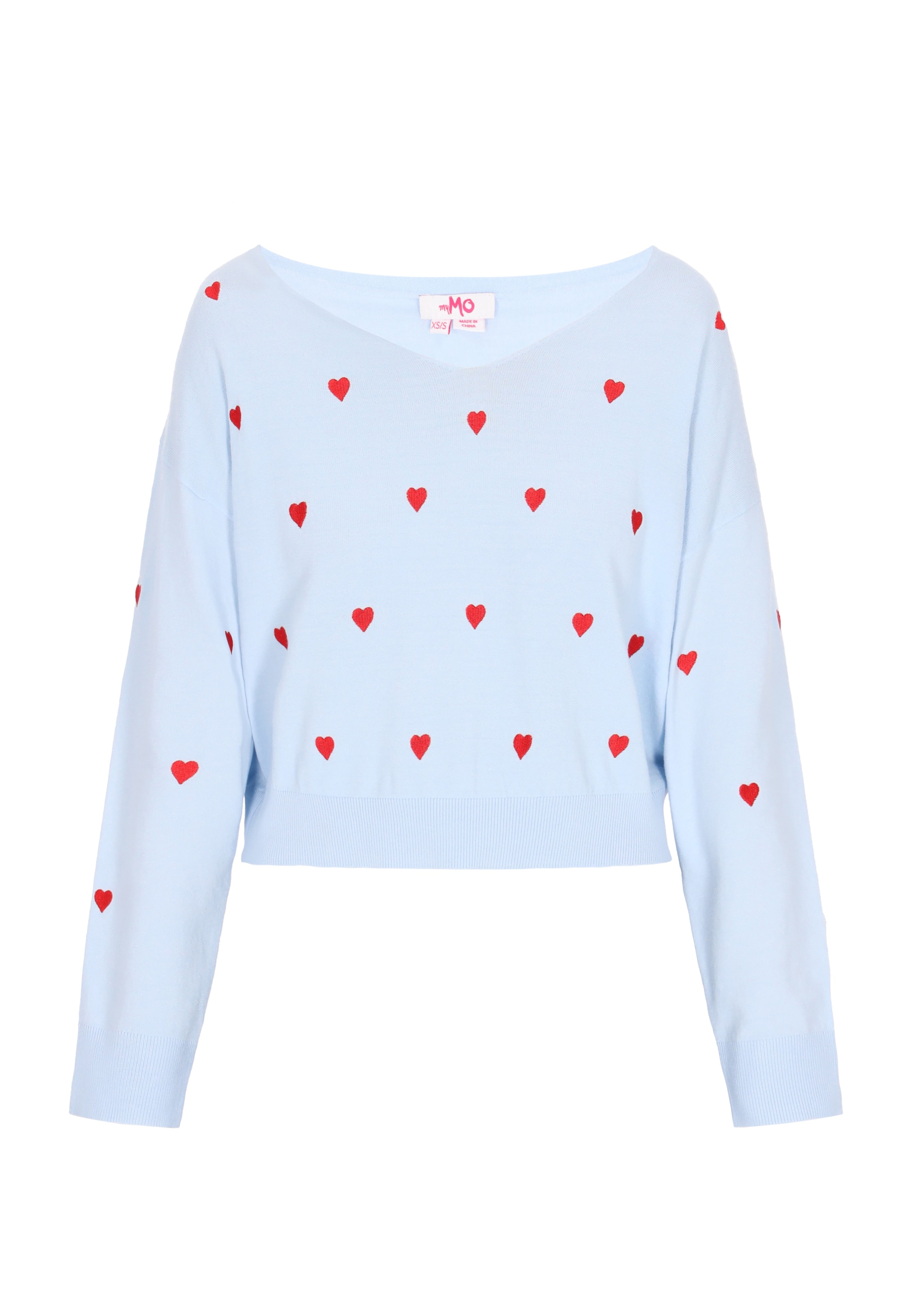 MYMO Πουλόβερ 'Comfy' σε γαλάζιο / κόκκινο, Άποψη προϊόντος