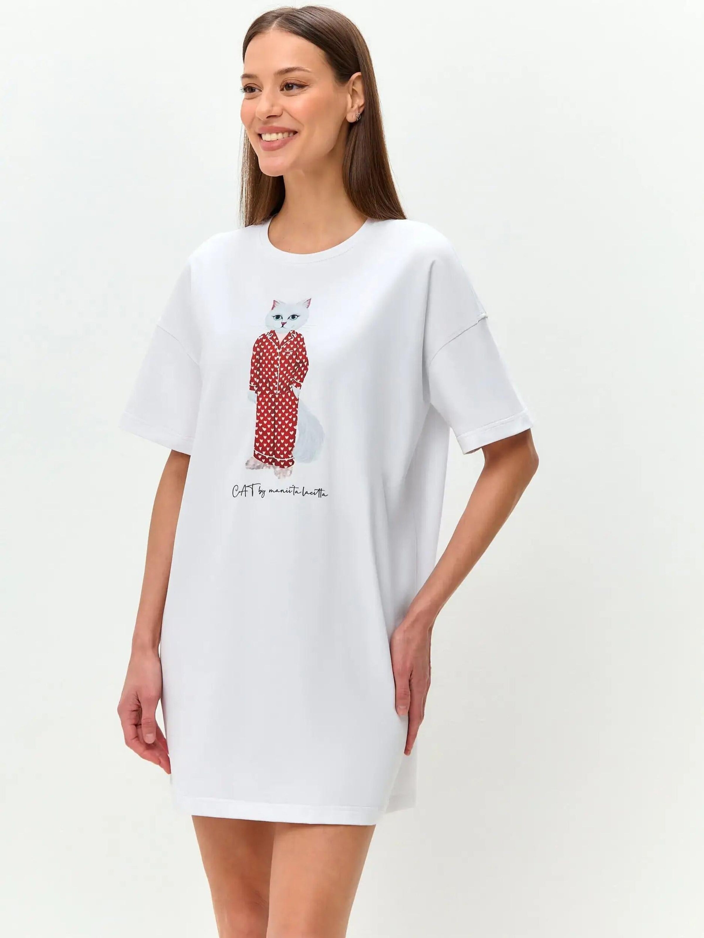 Cat e Lolette Shirt 'Pajamas Cat'‌‌‌‌‌‌‌‌‌ in Weiß