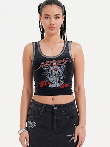 Ed Hardy Τοπ 'Ed Nyc Skull Tour' σε μαύρο: μπροστά