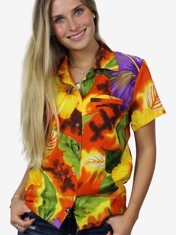 King Kameha Blouse 'Big Flower' in Orange: front