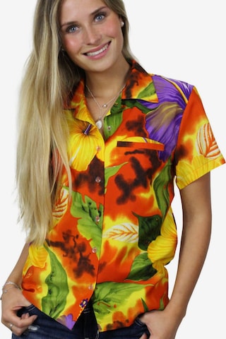 King Kameha Bluse 'Big Flower' in Orange: Vorderseite