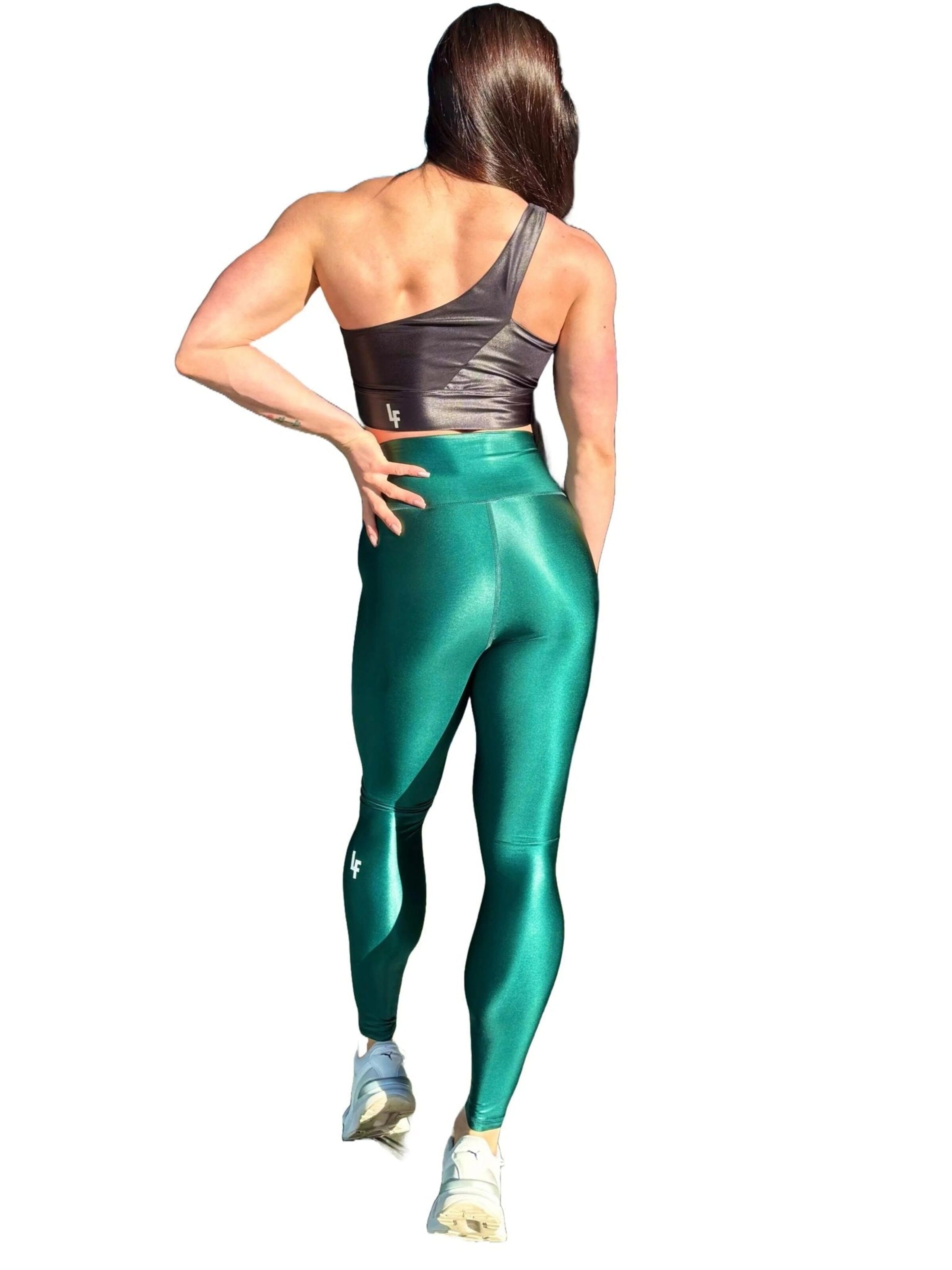 LUXFEEL Skinny Leggings 'High-Waist Pearl Shine Leggings' in Green