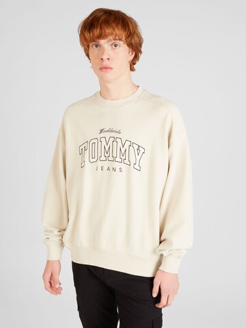 Sweat-shirt Tommy Jeans en beige : devant