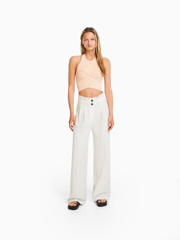 Bershka Wide Leg Hose in Weiß
