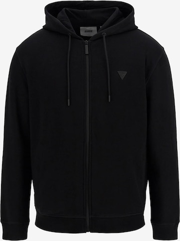 GUESS Zip-Up Hoodie in Black: front