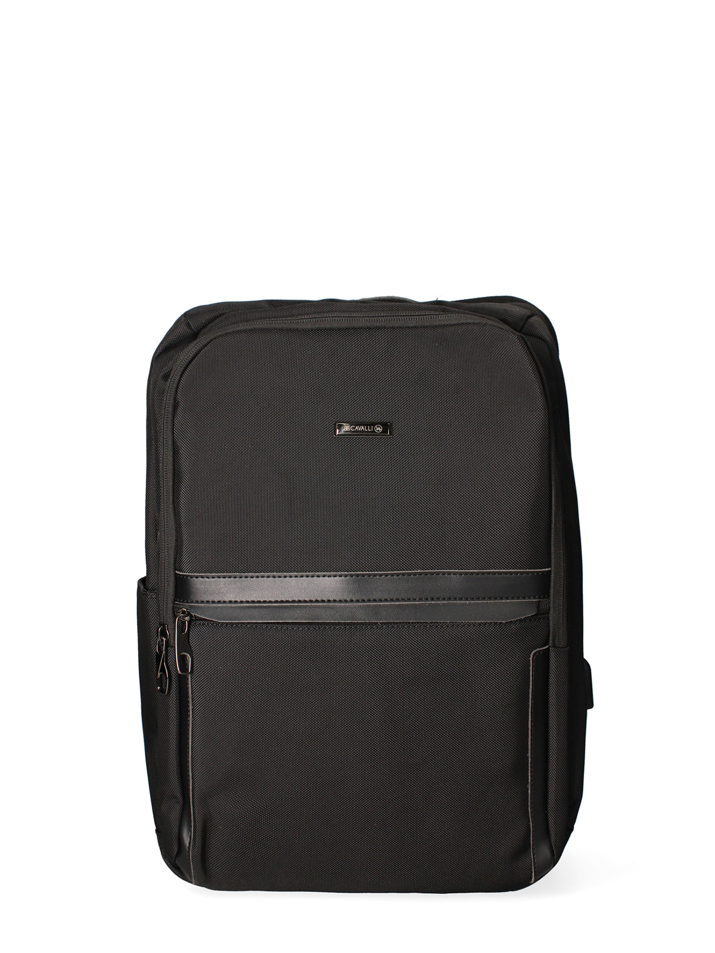 Zaino 'Zaino Unisex Nylon 100% con Zip e Tasche Multifunzionali - 30x43x16 cm' di B. Cavalli in nero: frontale