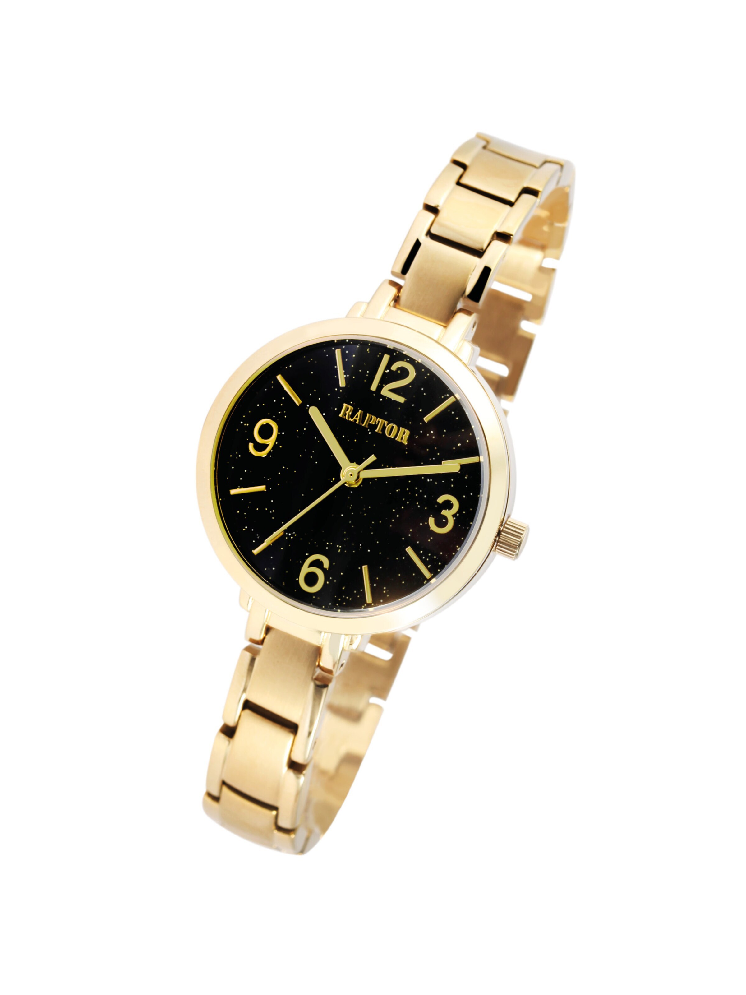Raptor Analog Watch 'Naima, Mineralglas' in Gold: front