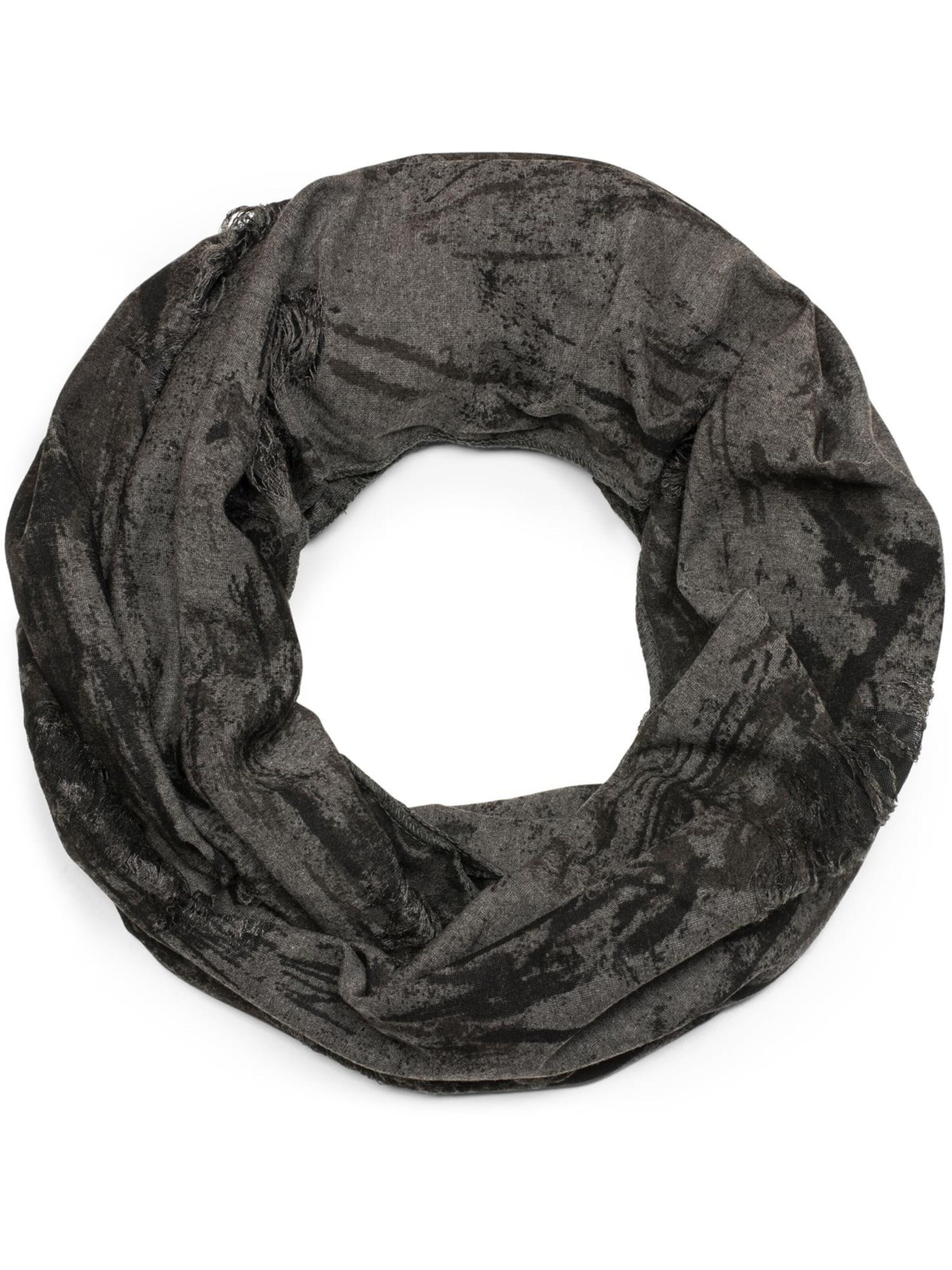 styleBREAKER Schlauchschal 'Gemusterter Loop Schal im Destroyed used Look'‌‌‌‌ in Grau: Vorderseite