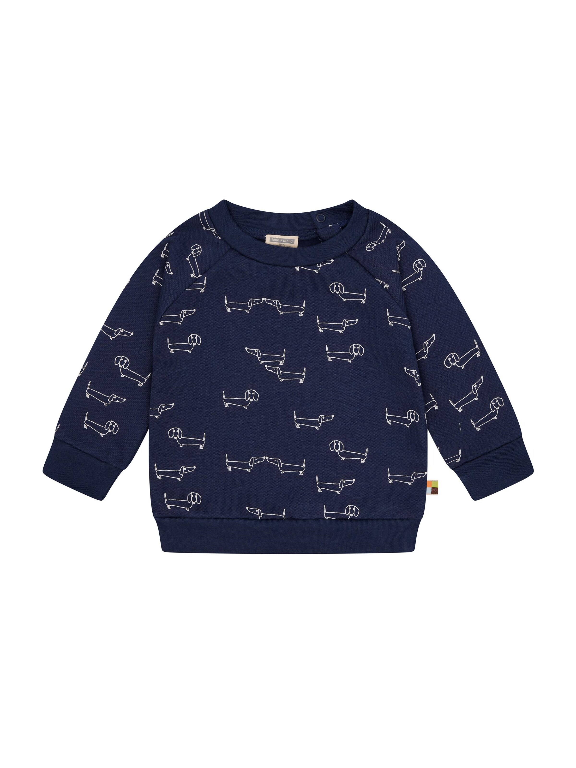 loud + proud Pullover 'Dackel'‌‌‌‌ in Blau: Vorderseite