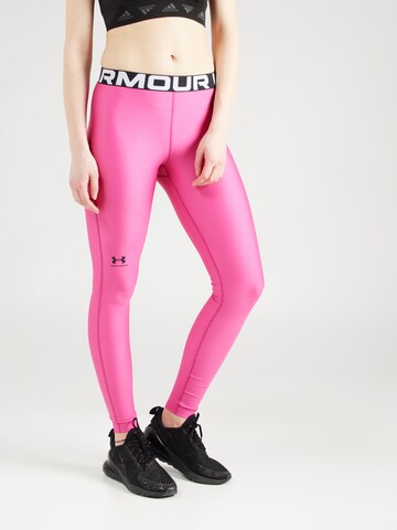 UNDER ARMOUR Skinny Sportbroek 'Authentics' in Roze: voorkant