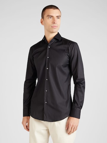 Coupe slim Chemise business 'P-HANK' BOSS en noir : devant