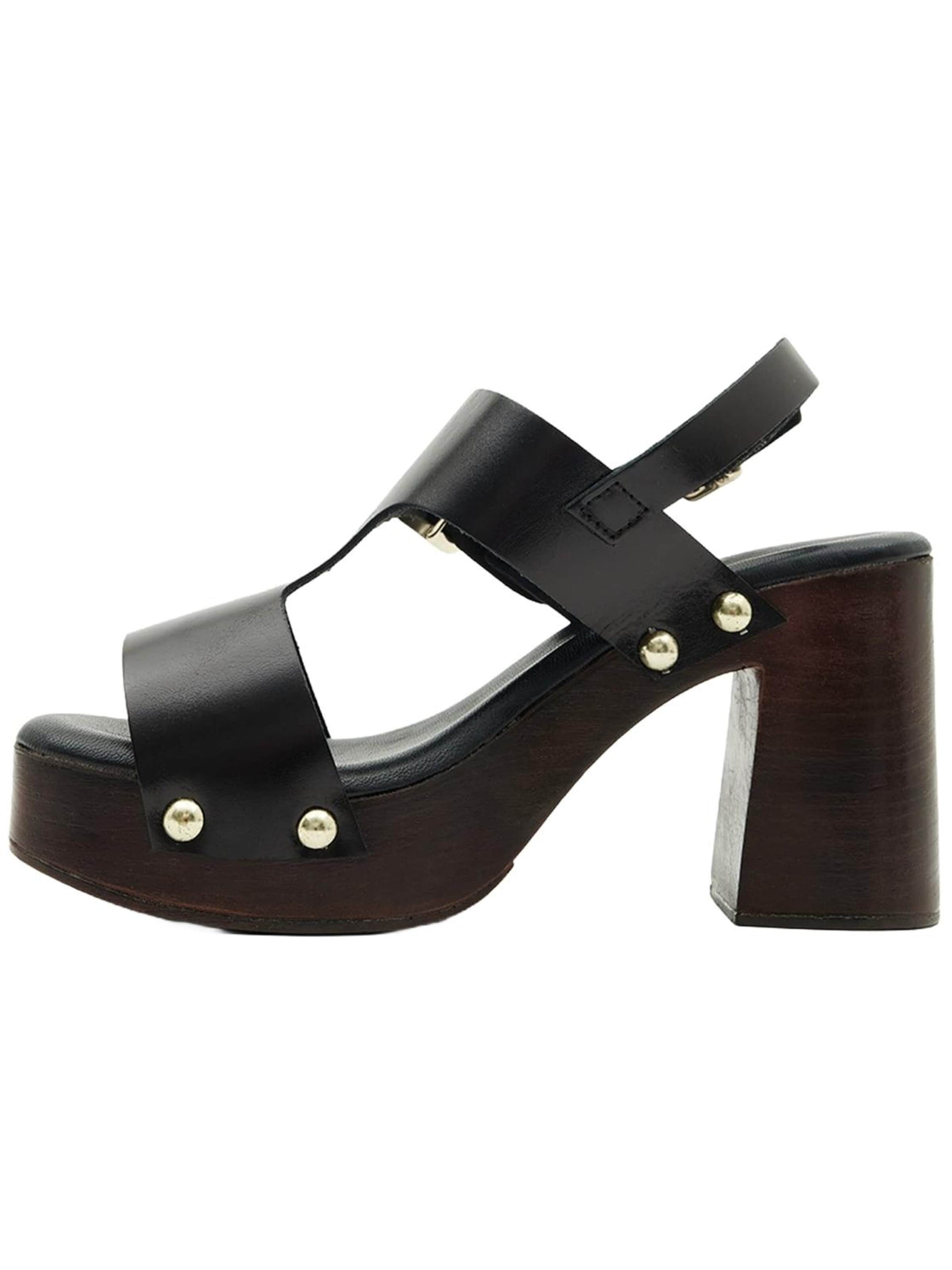 Desa Strap sandal 'DESA Damen-Plateausandalen aus Leder mit Nieten' in Black