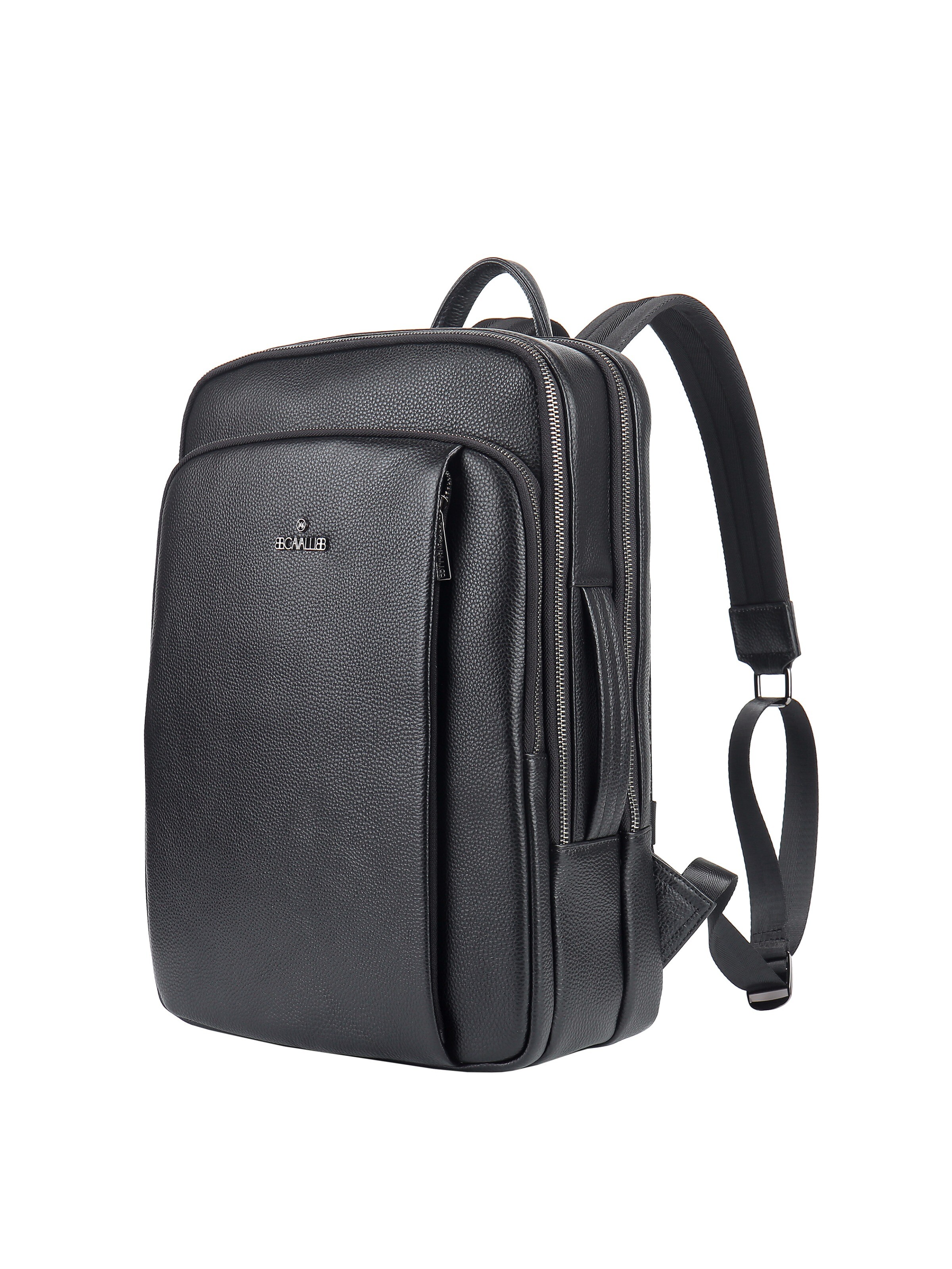 Zaino 'Zaino Unisex Vera Pelle - Chiusura Zip, Tasche Multiple, Manico Pelle' di B. Cavalli in nero